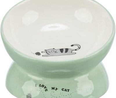 Trixie Voerbak / Drinkbak Kat Verhoogd Keramiek Salie / Wit